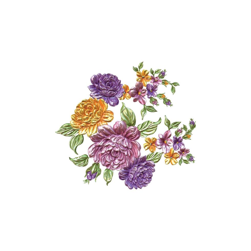 Blumenillustration, botanischer Blumenhintergrund, dekoratives Blumenmuster, digital gemalte Blume, Blumenmuster für Textildesign, Blumensträuße, florale Hochzeitseinladungsvorlage. vektor