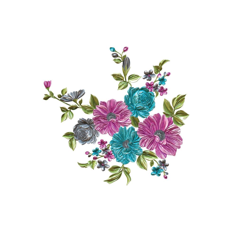 Blumenillustration, botanischer Blumenhintergrund, dekoratives Blumenmuster, digital gemalte Blume, Blumenmuster für Textildesign, Blumensträuße, florale Hochzeitseinladungsvorlage. vektor