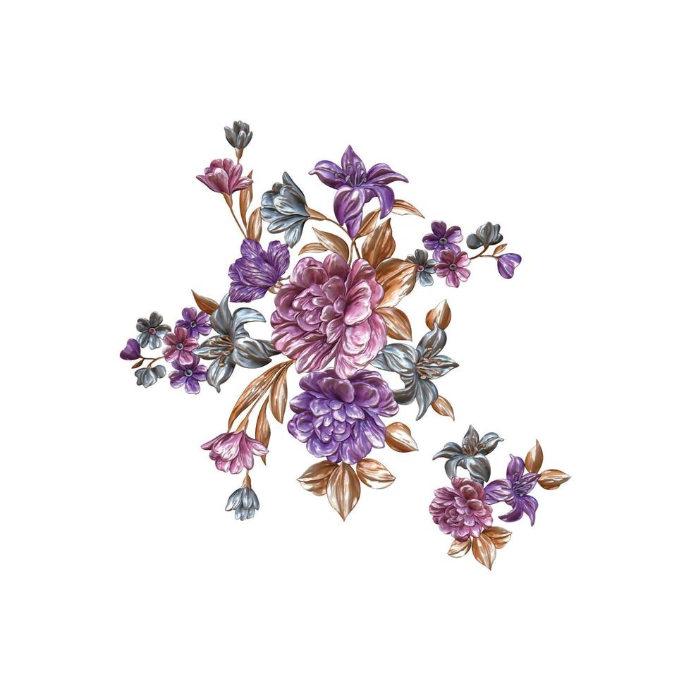 Blumenillustration, botanischer Blumenhintergrund, dekoratives Blumenmuster, digital gemalte Blume, Blumenmuster für Textildesign, Blumensträuße, florale Hochzeitseinladungsvorlage. vektor