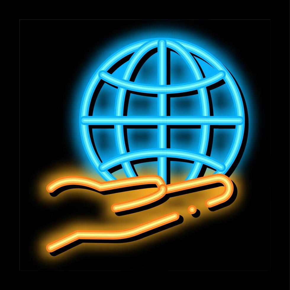 planet i vår händer neon glöd ikon illustration vektor