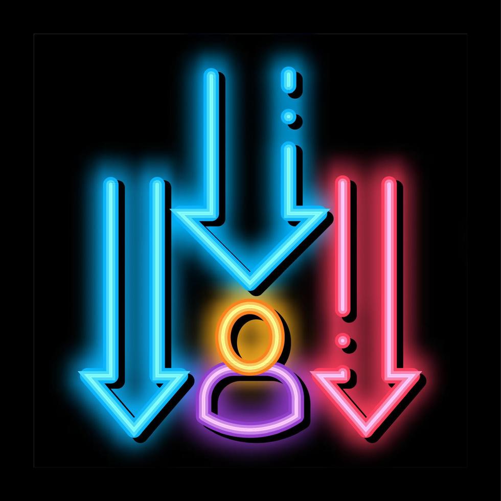 mann nach unten pfeile neon glühen symbol illustration vektor