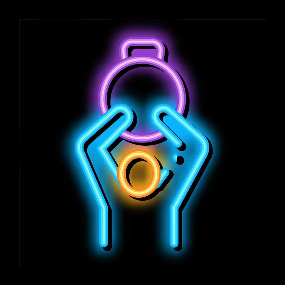 mann hält gewicht neonglühen symbol illustration vektor