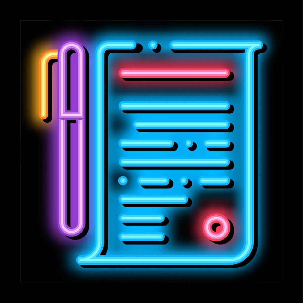 avtal penna neon glöd ikon illustration vektor