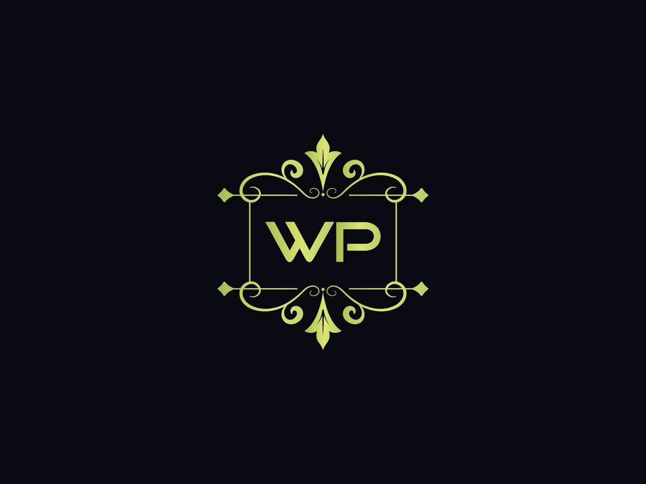 Typografie-wp-Logo-Symbol, einzigartiges wp-Luxus-Logo mit bunten Buchstaben vektor