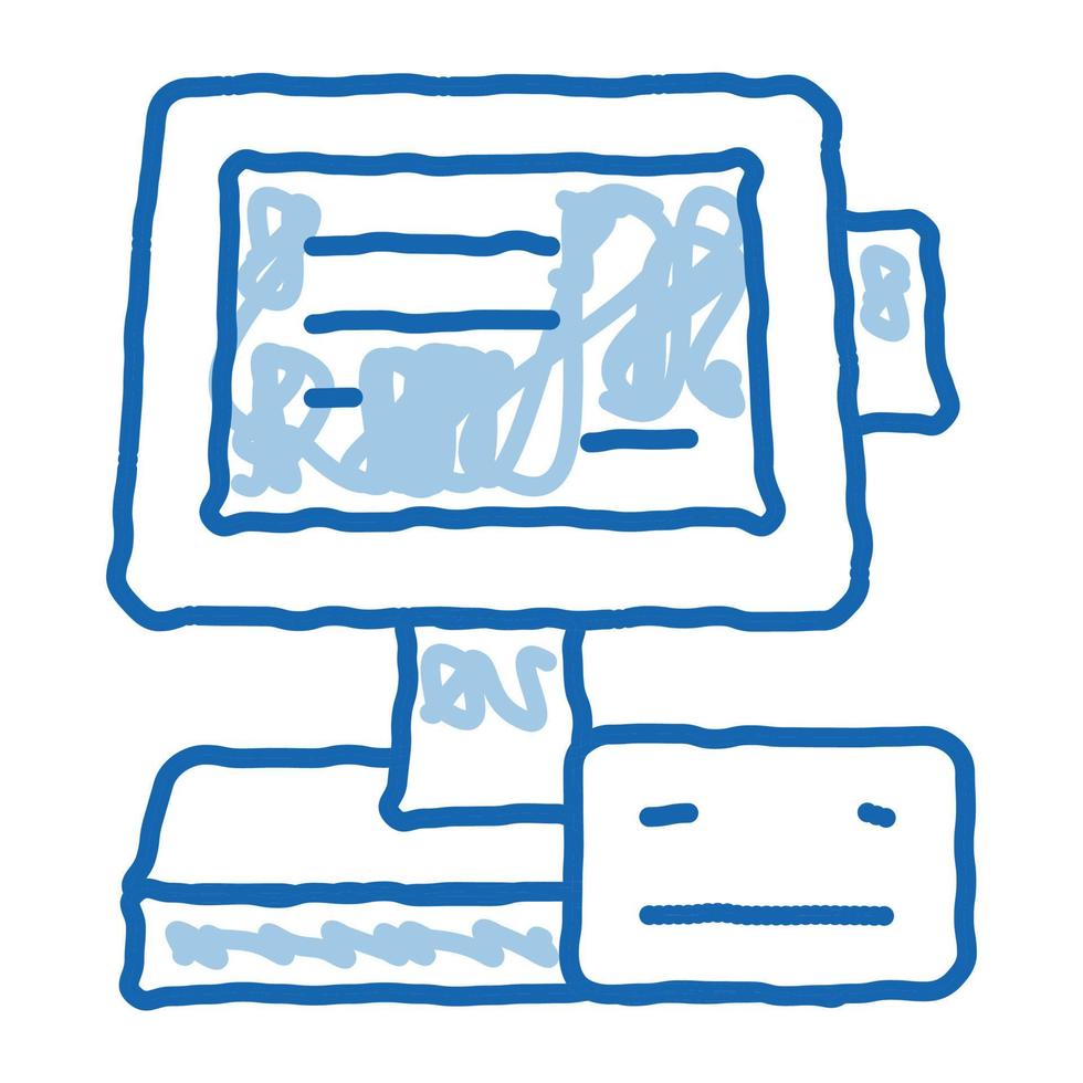 pos-terminal-display und karten-doodle-symbol handgezeichnete illustration vektor
