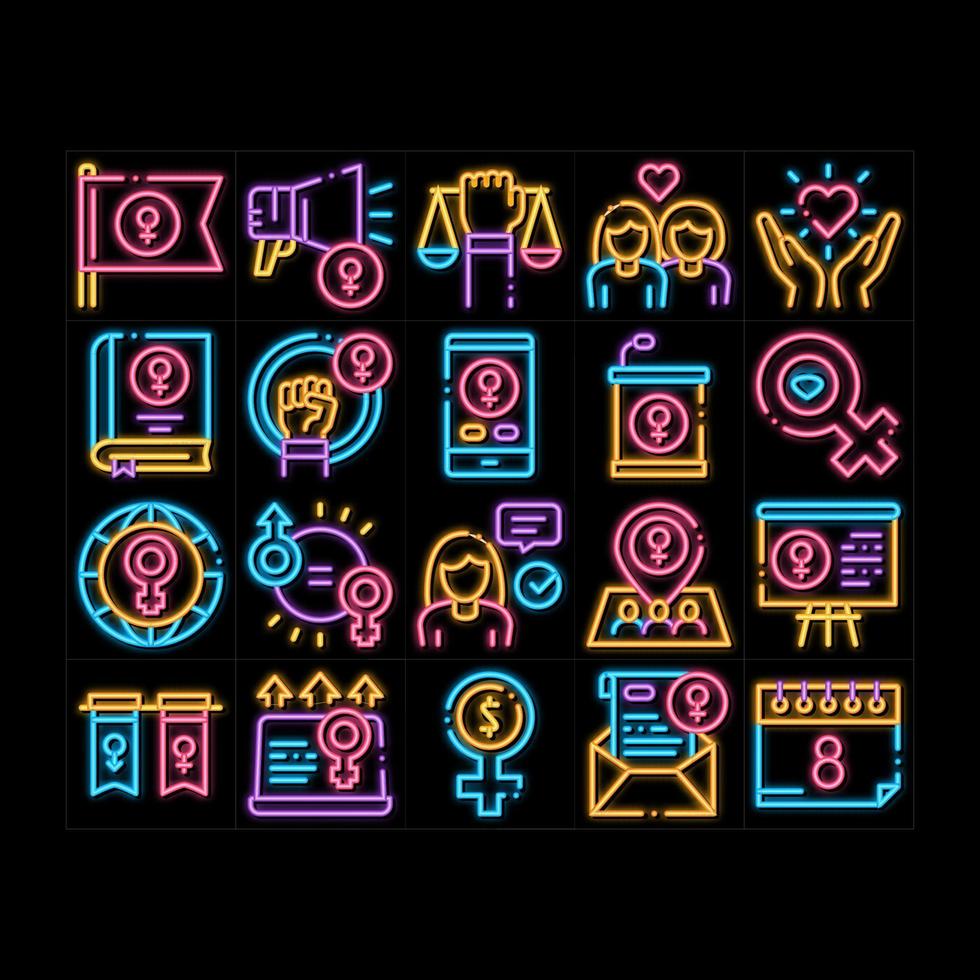 feminismus frauenpower neonglühen symbol illustration vektor