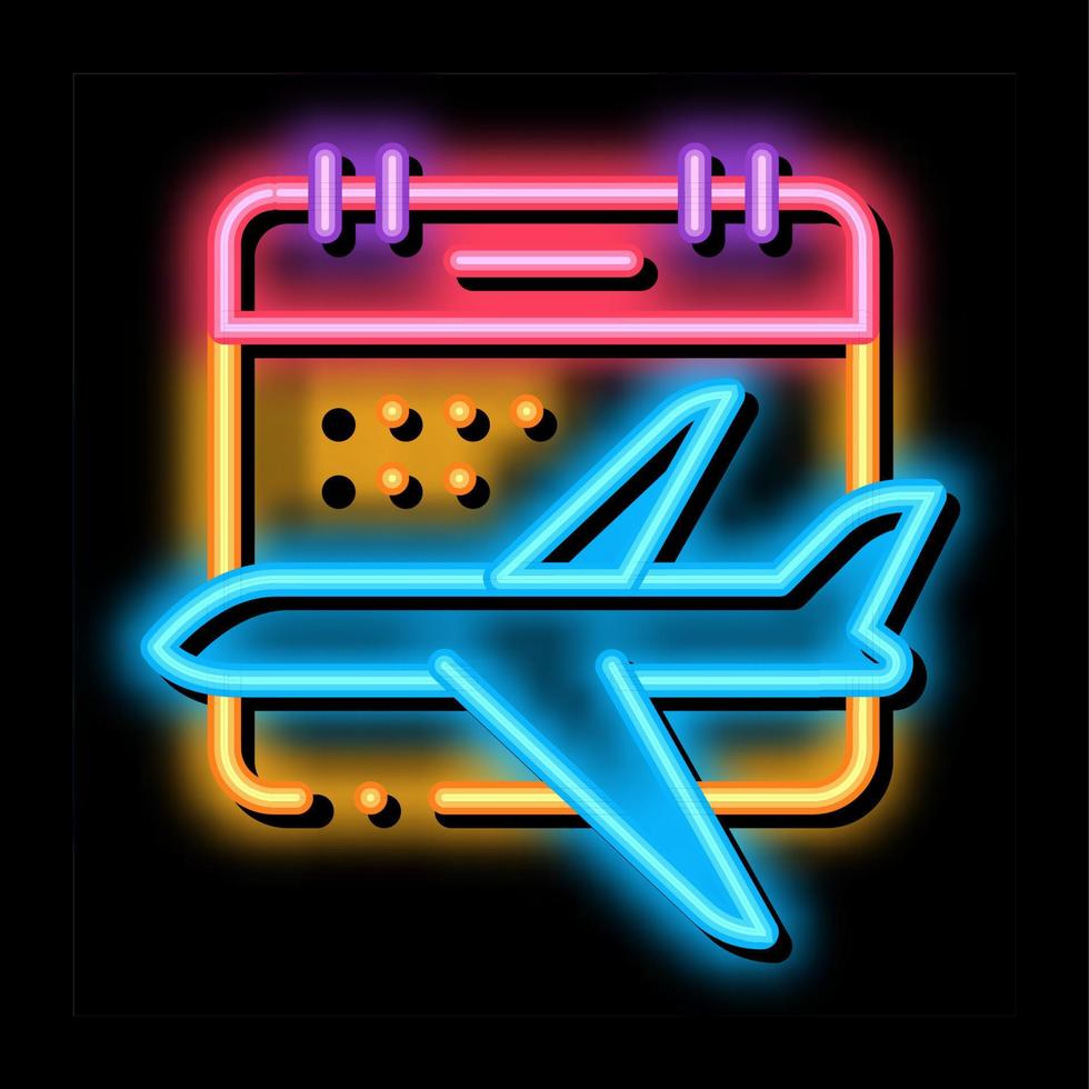 flugzeug fliegen kalender datum neonglühen symbol illustration vektor