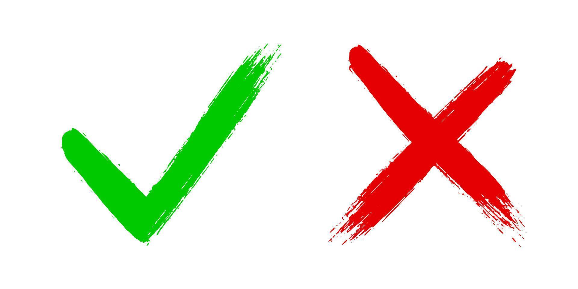 kreuzen Sie x und kreuzen Sie v an. OK Häkchen-Vektorillustration lokalisiert auf weißem Hintergrund. vektor