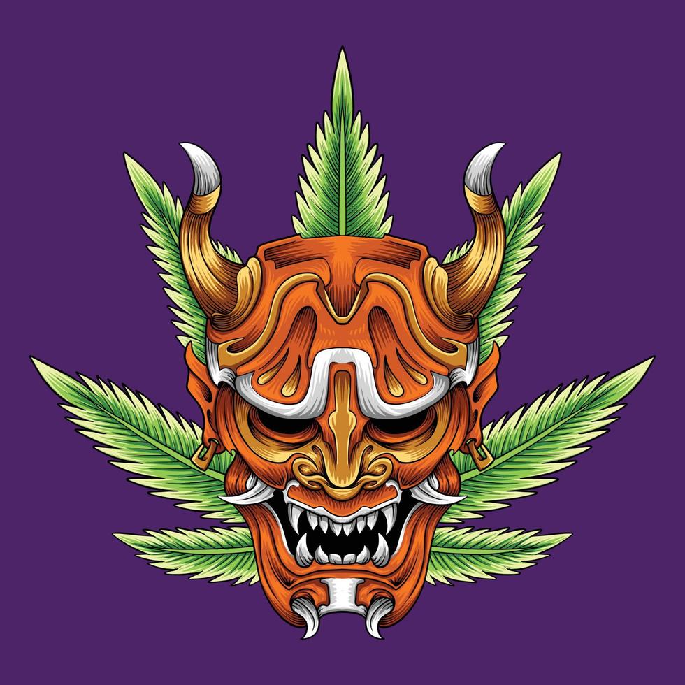 psychedelic japan mask med grön blad vektor