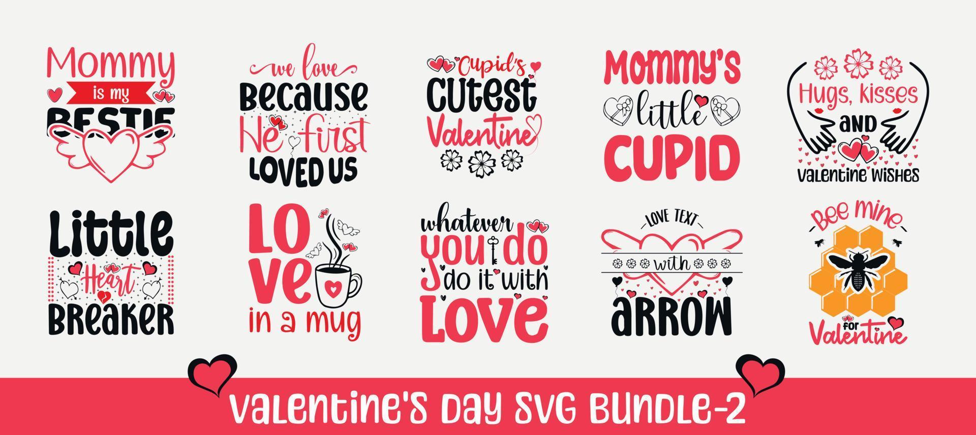 Valentinstag-Svg-Paket. valentinstag t-shirt design zitat bündel vektor