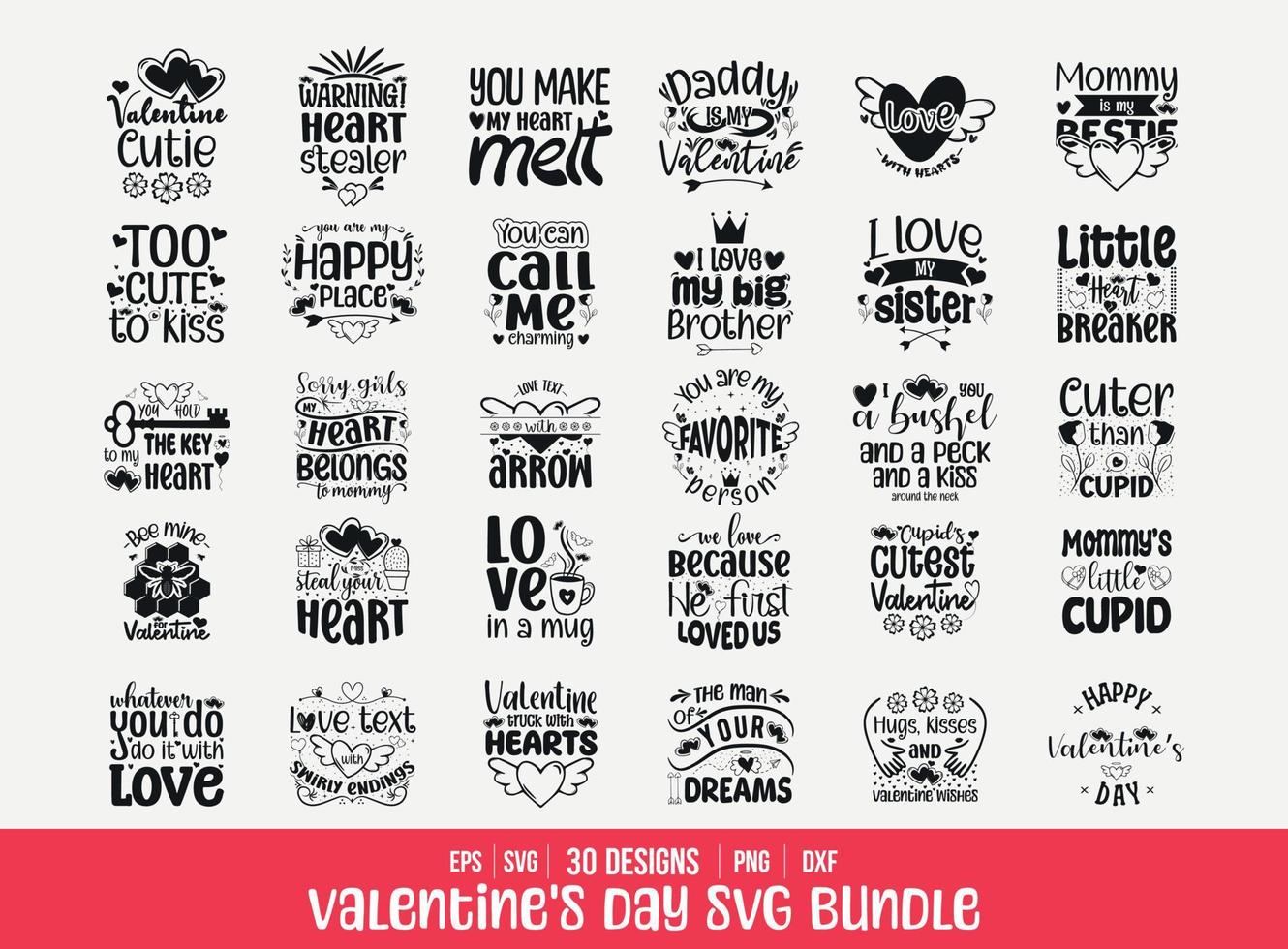 satz von valentinstag-beschriftungsvektor-t-shirt-design. Valentinstag-Svg-Bundle, Valentinstag-Zitate-Bundle für T-Shirt-Design vektor