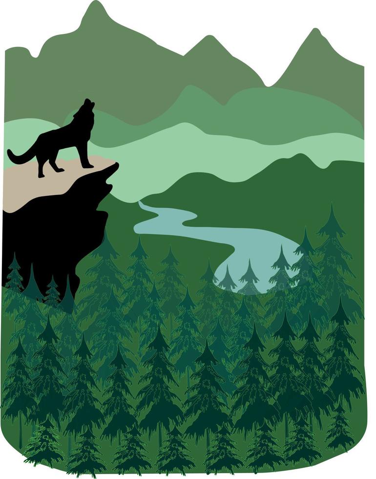 wilde Natur. Vektor-Illustration. Wolf und Felsen. vektor