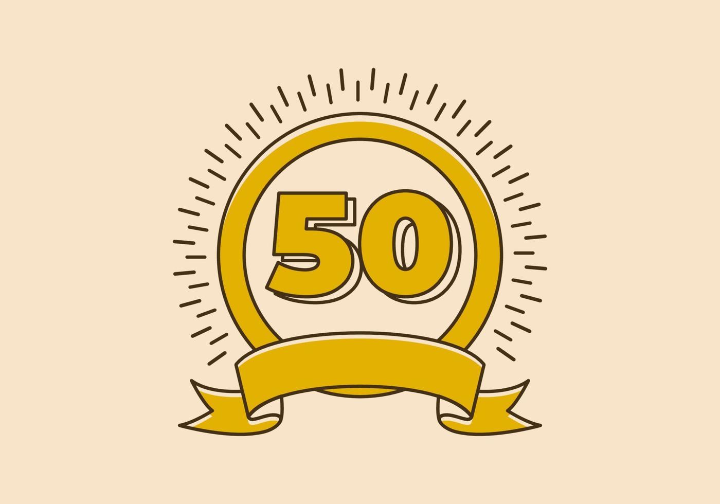 Vintage gelbes Kreisabzeichen mit der Nummer 50 darauf vektor