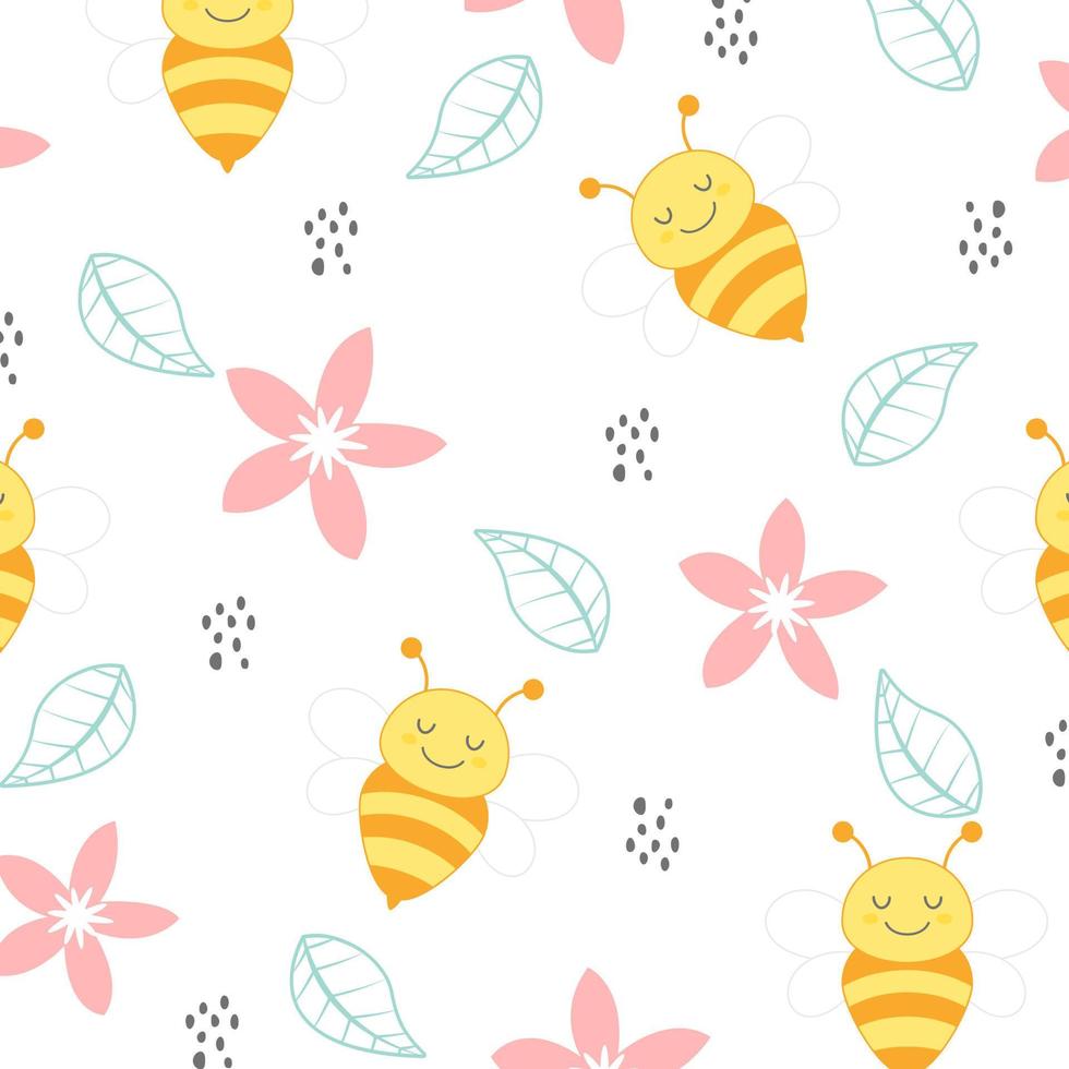 Vektornahtloses Muster aus süßer Biene und Blume vektor