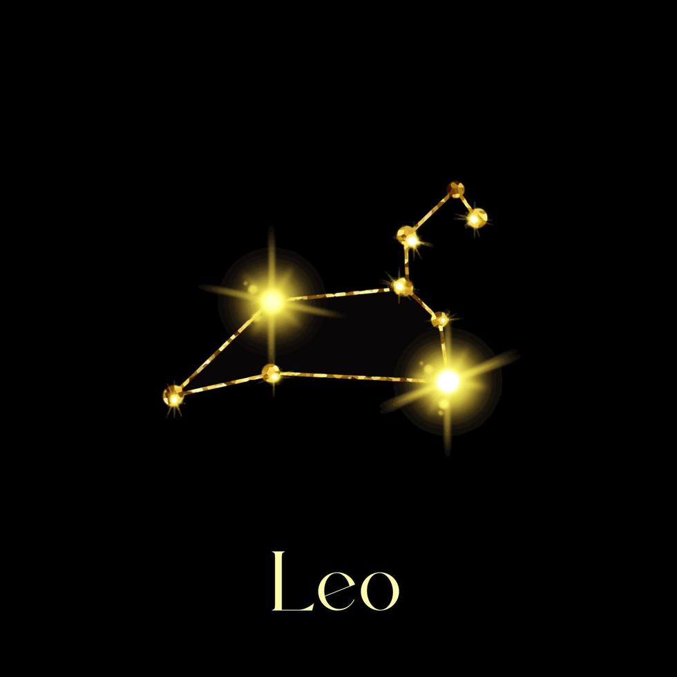 horoskop leo konstellationer av de zodiaken tecken från en gyllene textur på en svart bakgrund vektor