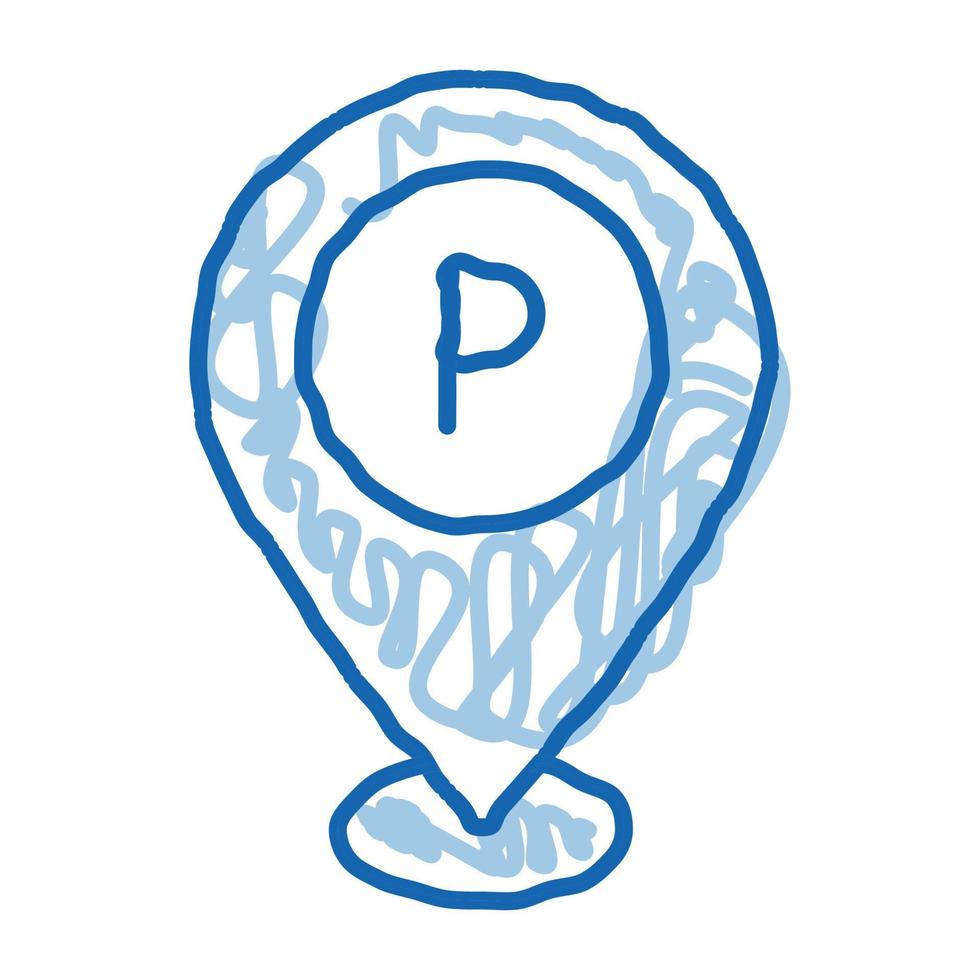 Parkplatz-Geolocation-Doodle-Symbol handgezeichnete Illustration vektor