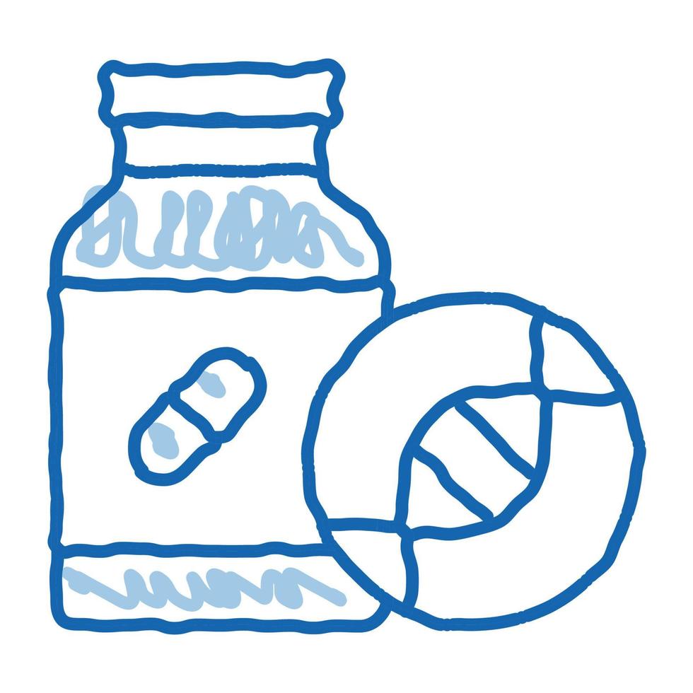 medicinsk piller flaska biohacking klotter ikon hand dragen illustration vektor