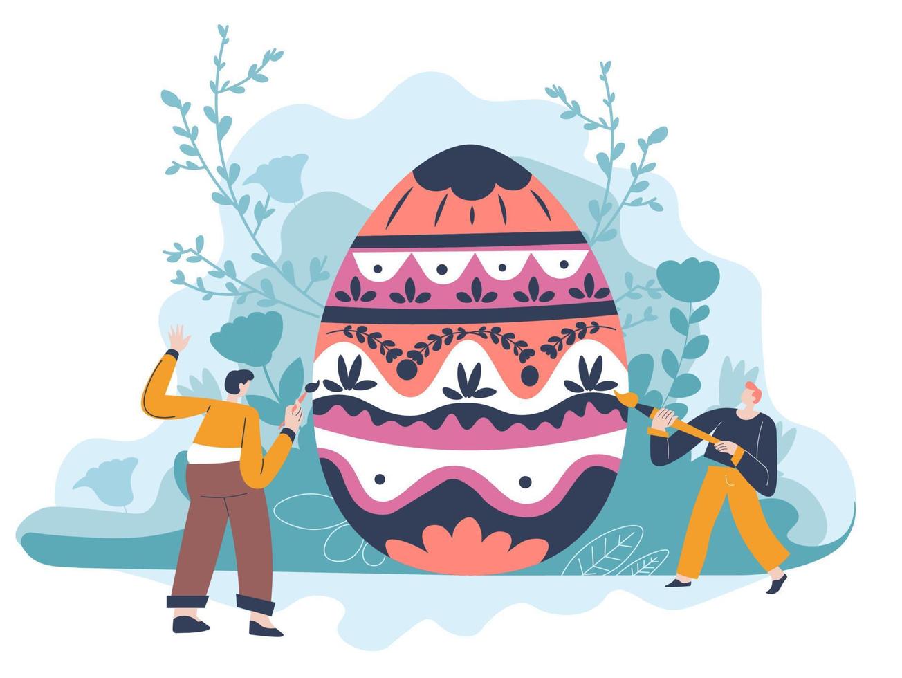 människor dekorera ägg med ornament för påsk vektor