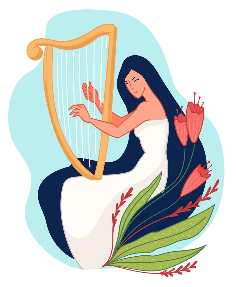 harpist kvinna spelar sträng musikalisk instrument vektor