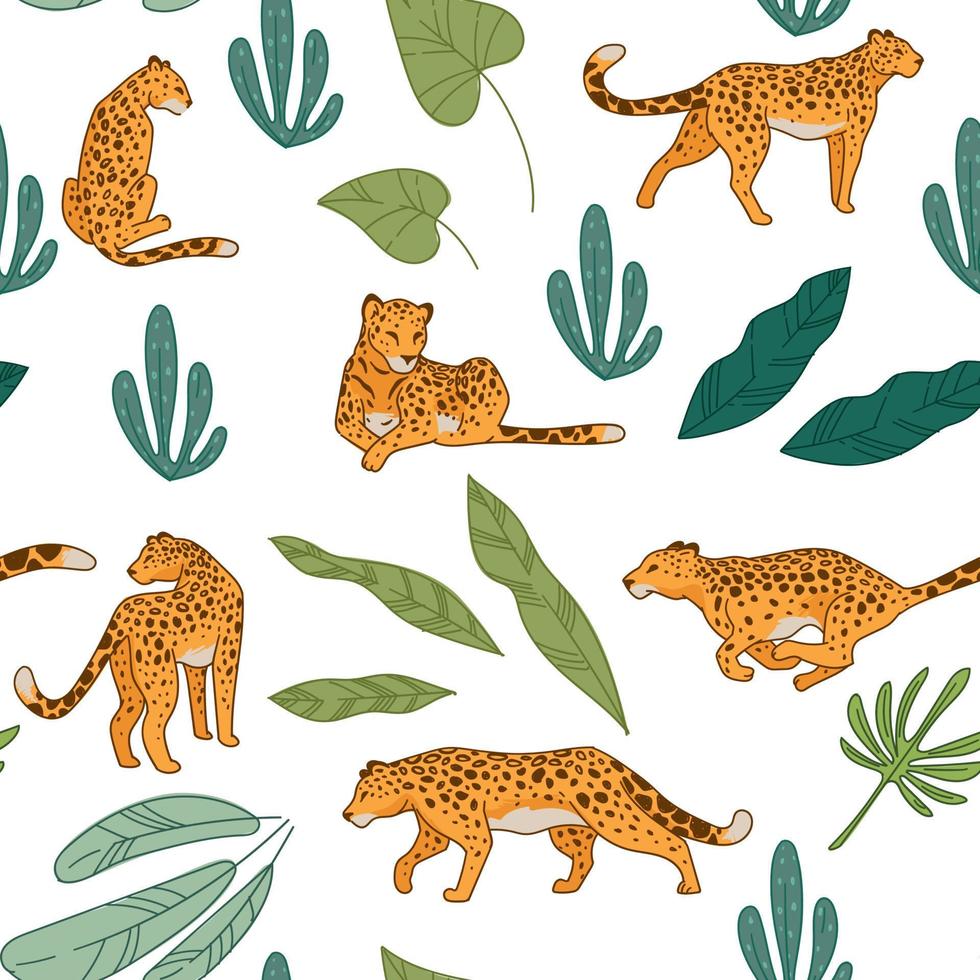 leoparder med löv och tropisk lövverk av parkera vektor