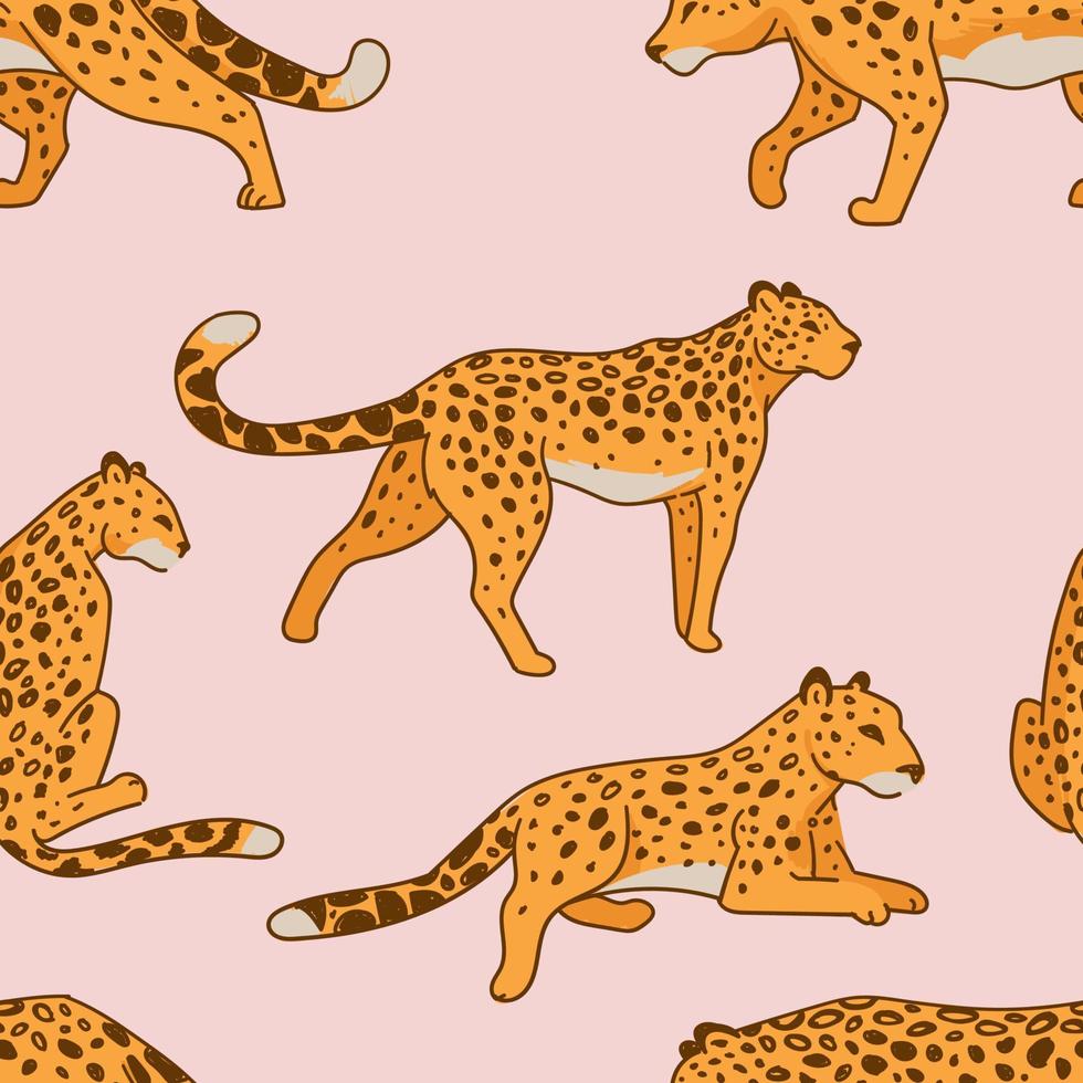 leopard kattdjur djur- om och gående mönster vektor