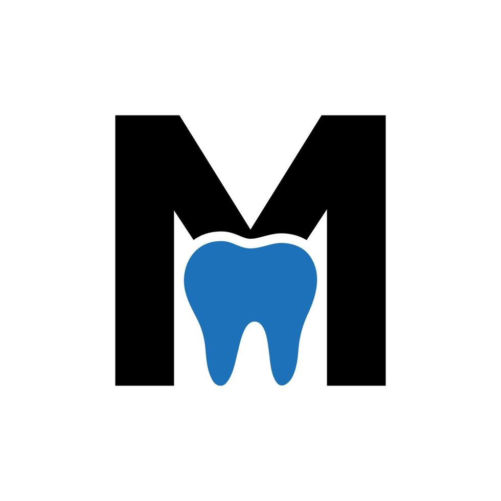 brev m dental logotyp begrepp med tänder symbol vektor mall