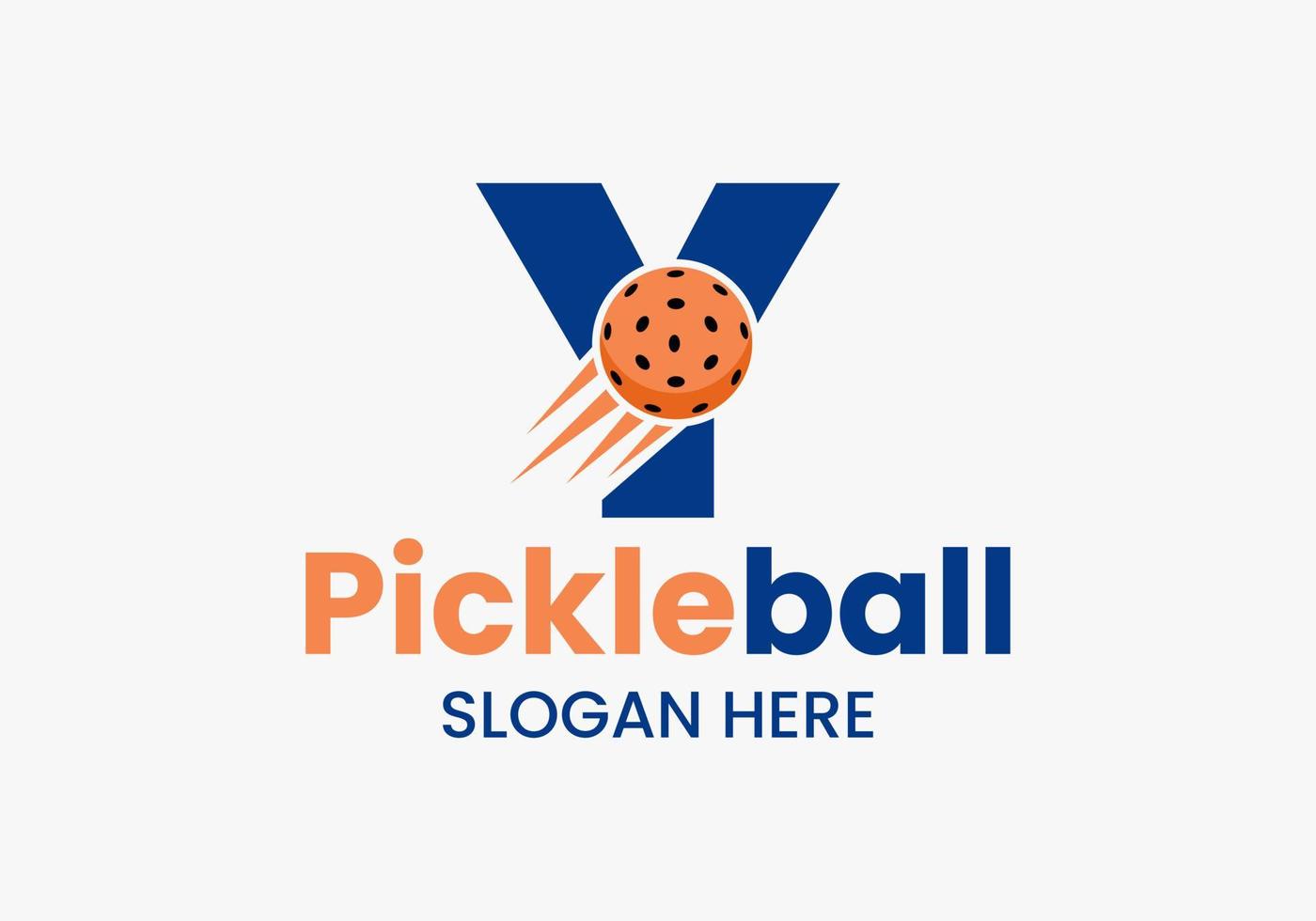 Buchstabe y Pickleball-Logo-Konzept mit beweglichem Pickleball-Symbol. Pickle-Ball-Logo-Vektorvorlage vektor