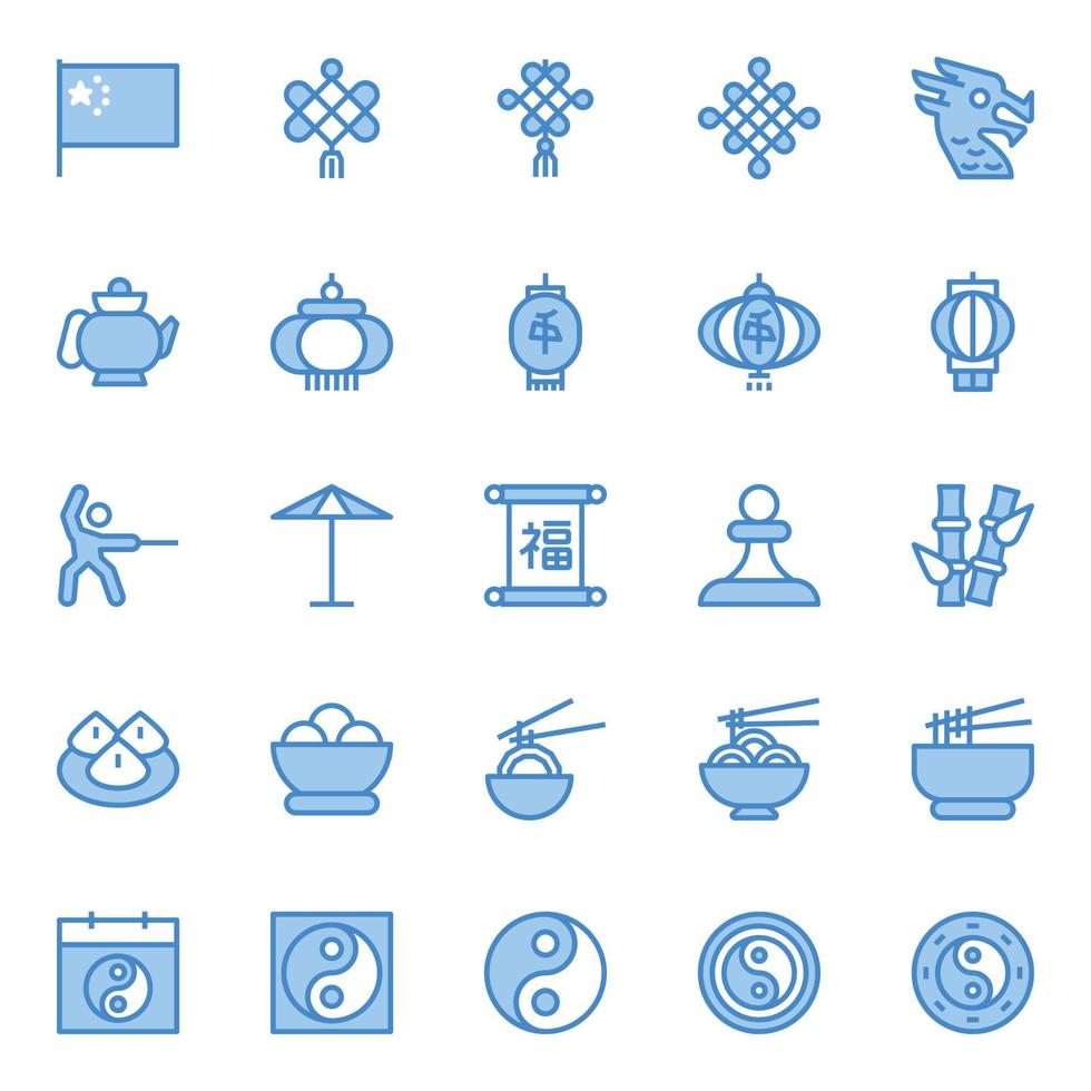 fylld blå översikt ikoner för kinesisk kultur. vektor