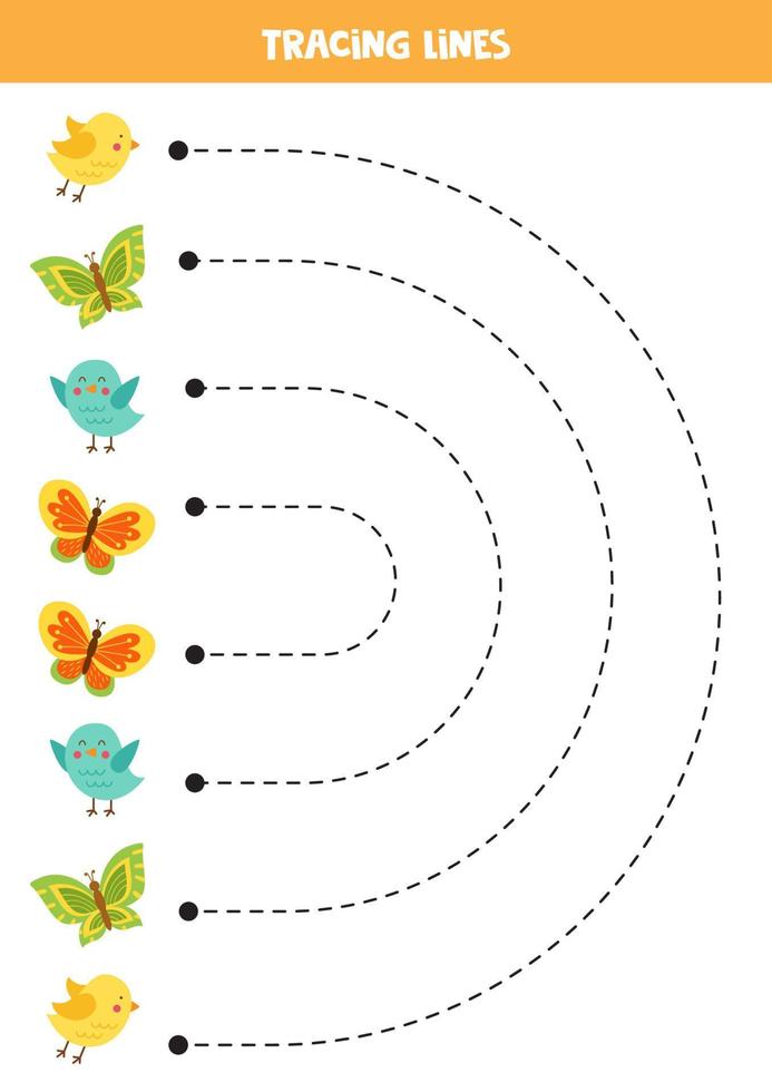 spårande rader för ungar. söt fåglar och fjärilar för barn. vektor