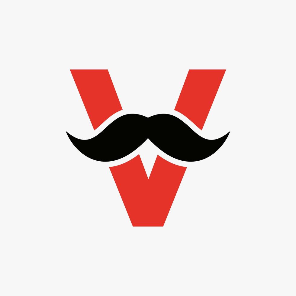 brev v frisör logotyp design. hårstylist logotyp för mustasch stil och mode symbol vektor