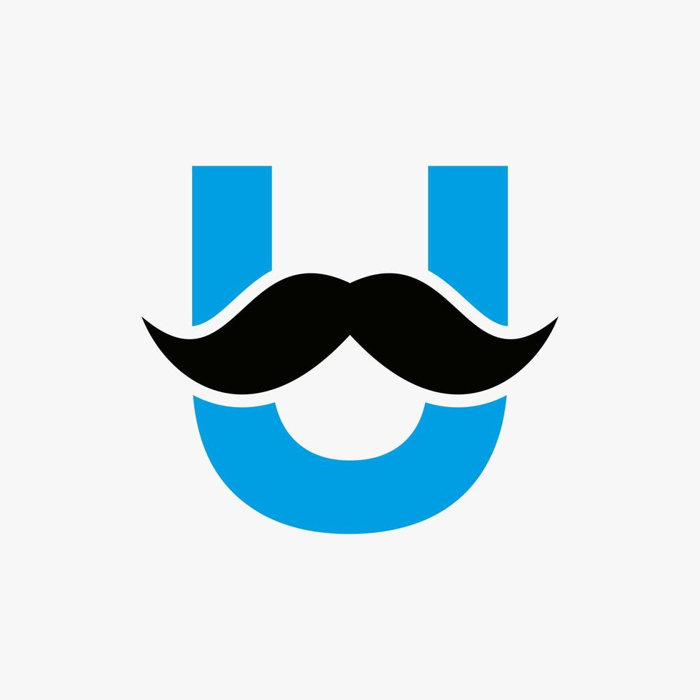 brev u frisör logotyp design. hårstylist logotyp för mustasch stil och mode symbol vektor