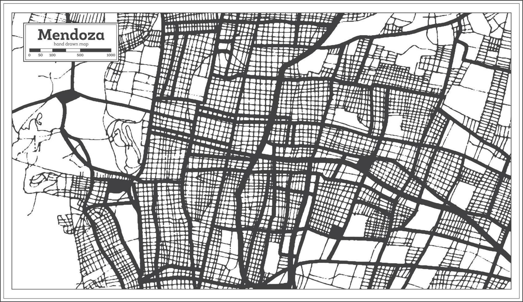 mendoza argentina stad Karta i svart och vit Färg i retro stil isolerat på vit. vektor