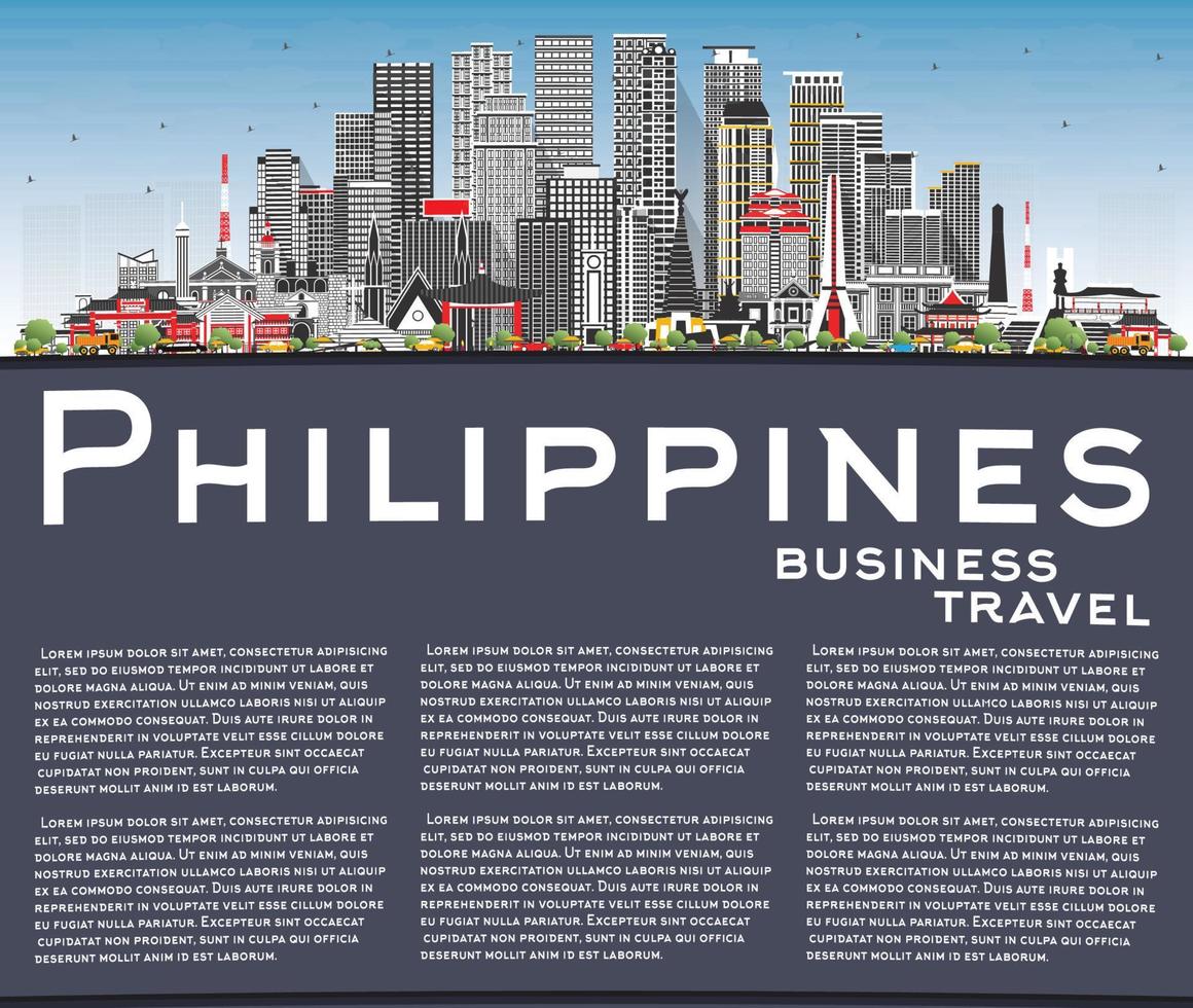 philippinische stadtskyline mit grauen gebäuden, blauem himmel und kopierraum. vektor