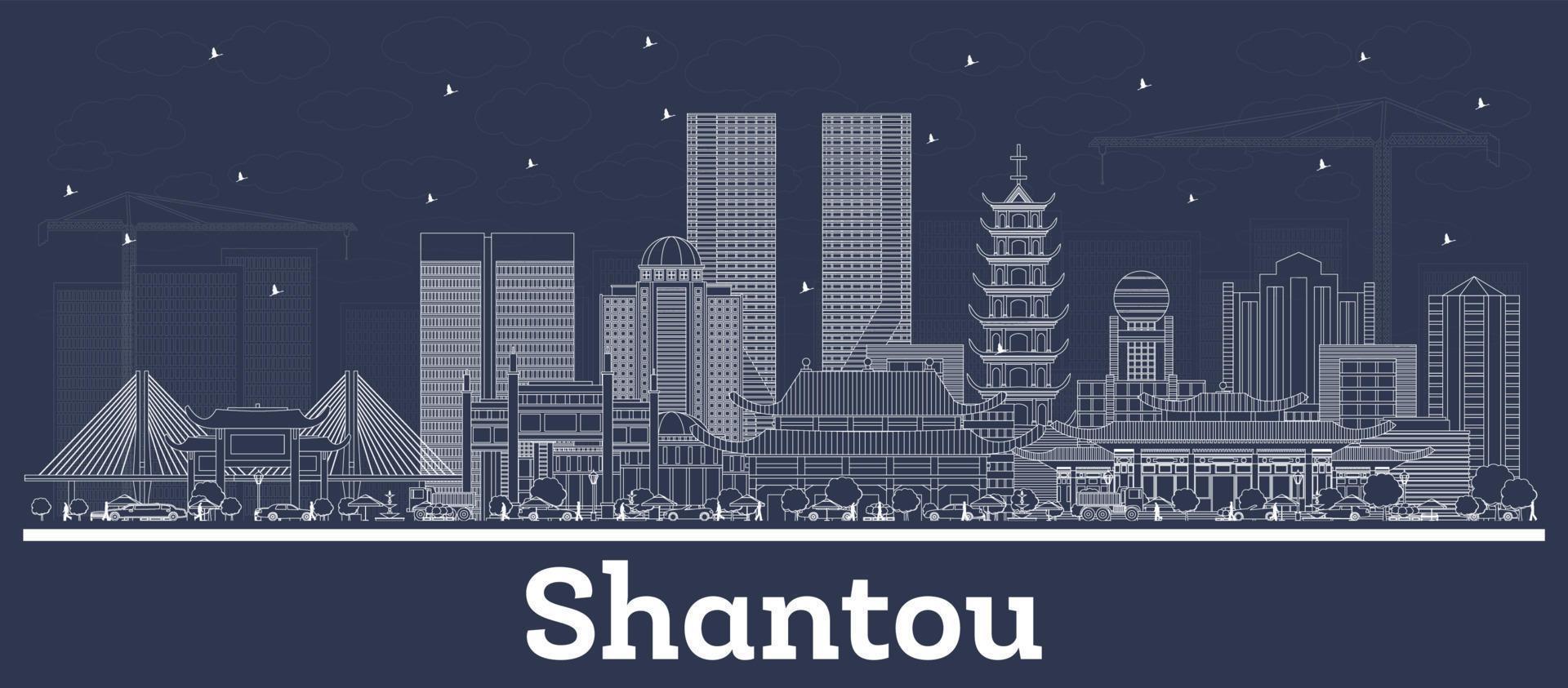 skizzieren sie die skyline von shantou china mit weißen gebäuden. vektor