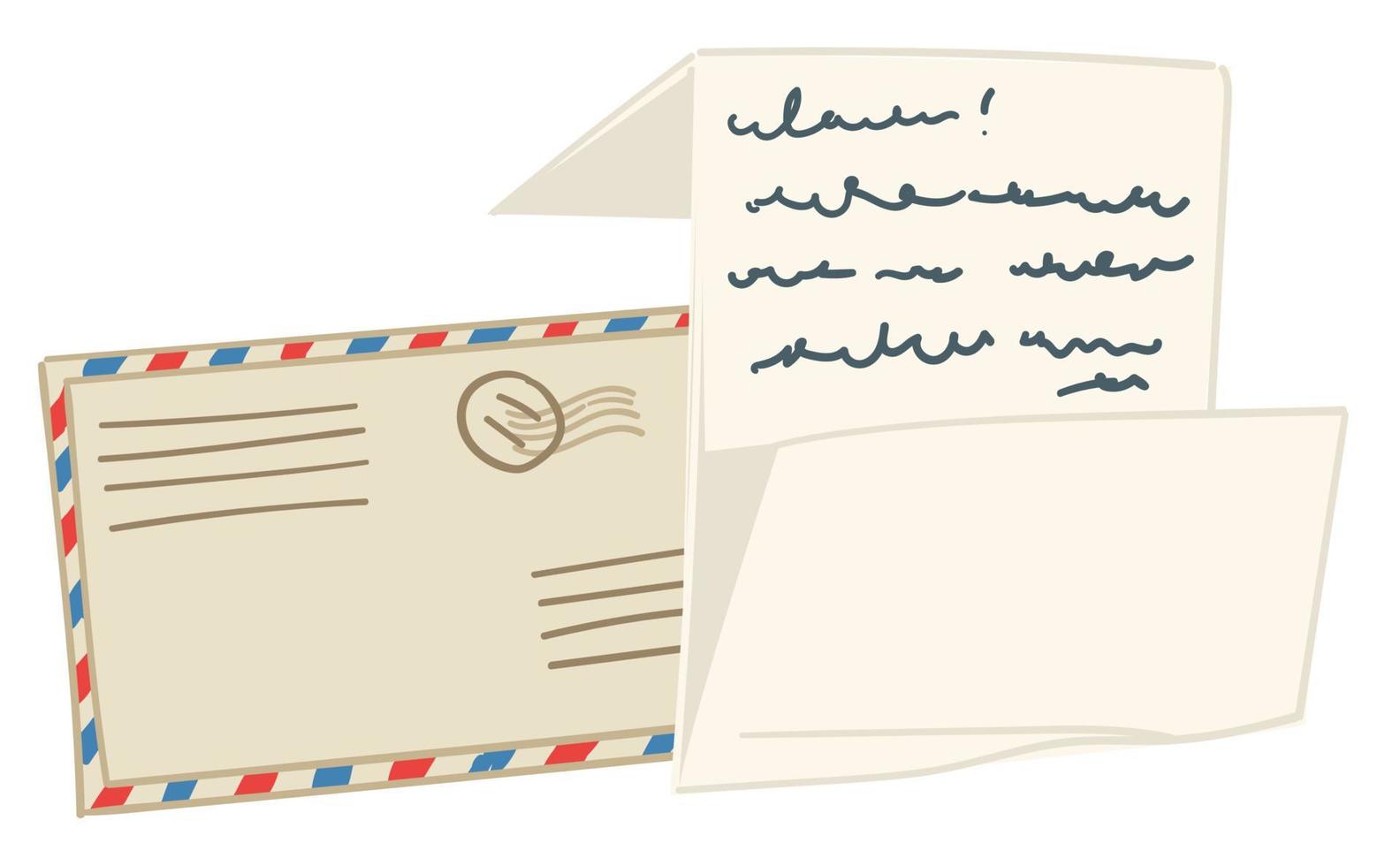 årgång brev med handskriven meddelande på papper vektor