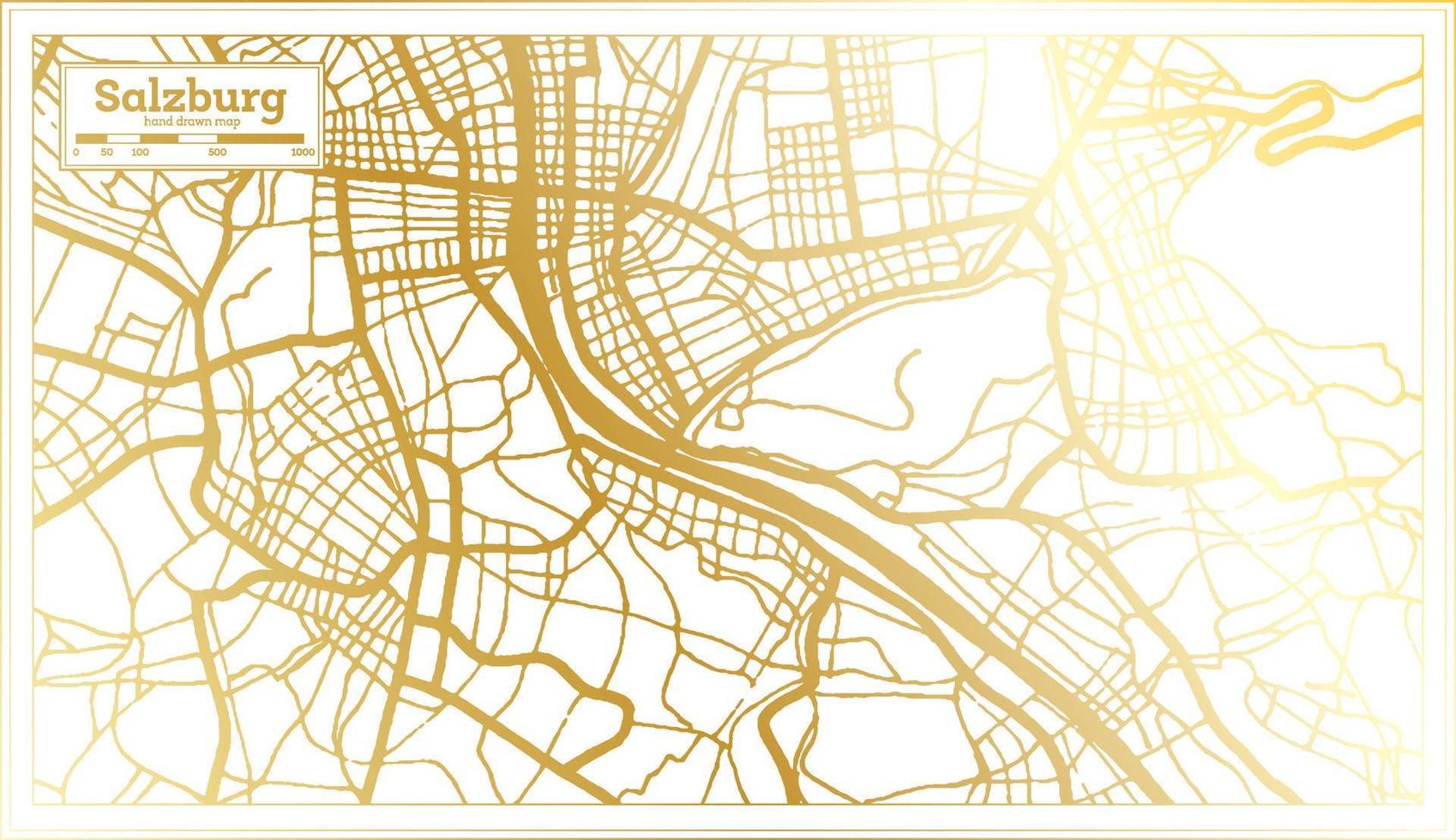 salzburg österreich stadtplan im retro-stil in goldener farbe. Übersichtskarte. vektor