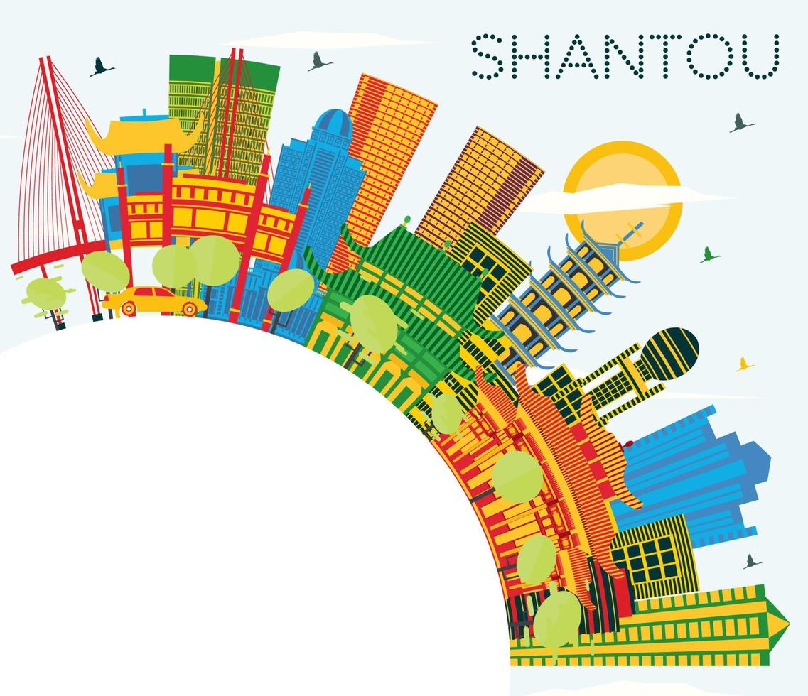 shantou china skyline mit farbigen gebäuden, blauem himmel und kopierraum. vektor