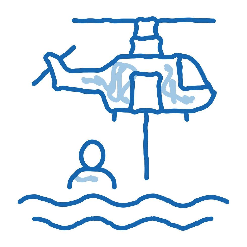 helikopter rädda på hav klotter ikon hand dragen illustration vektor