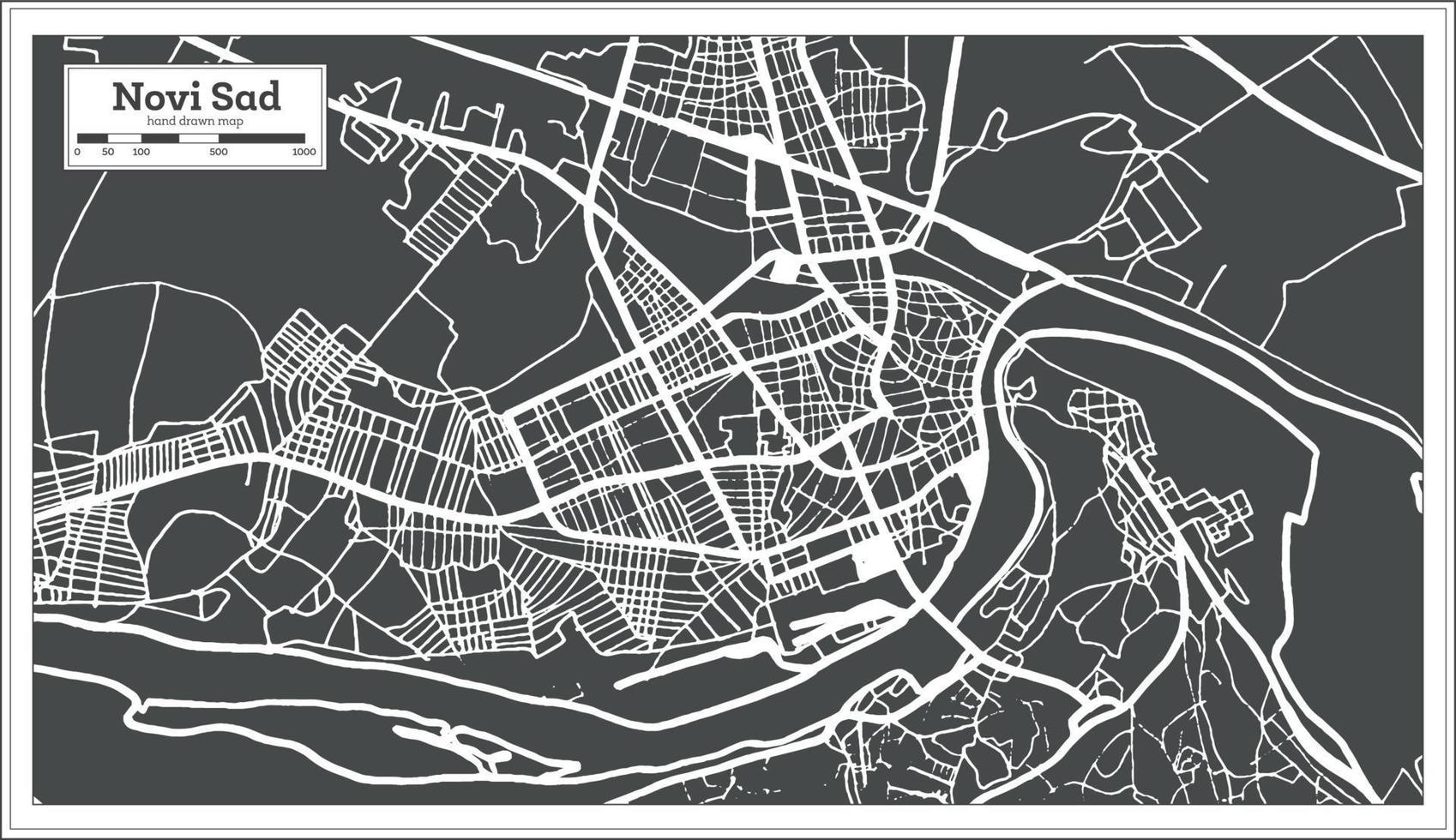 novi sad serbien stadtplan in schwarz-weißer farbe im retro-stil. vektor