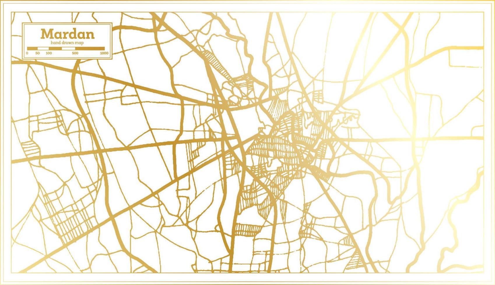 mardan pakistan stadtplan im retro-stil in goldener farbe. Übersichtskarte. vektor