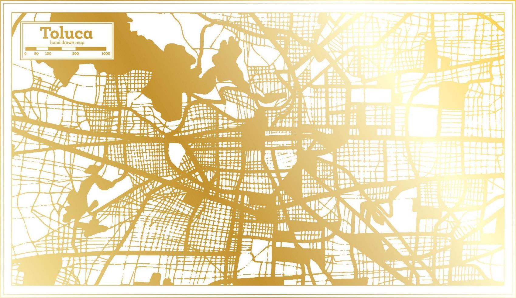 toluca mexico stad Karta i retro stil i gyllene Färg. översikt Karta. vektor