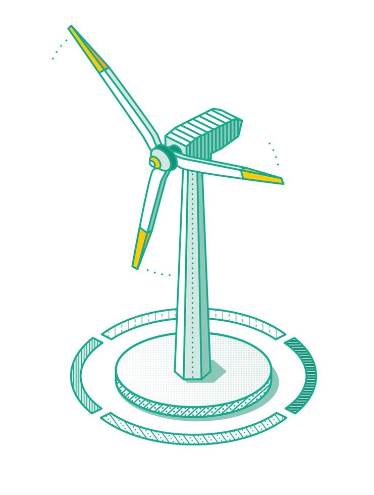 Isometrische Windkraftanlage isoliert auf weißem Hintergrund. vektor