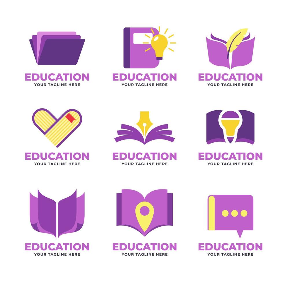 uppsättning av utbildning bok logotyp samling vektor