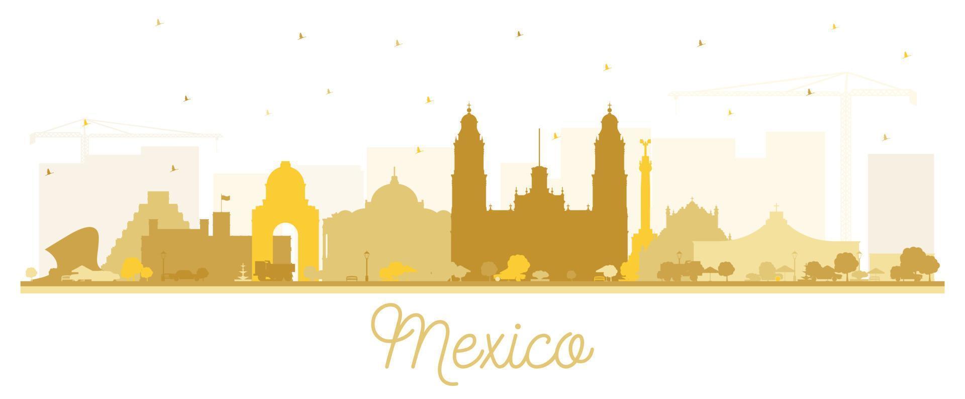 mexico stad horisont silhuett med gyllene byggnader isolerat på vit. vektor