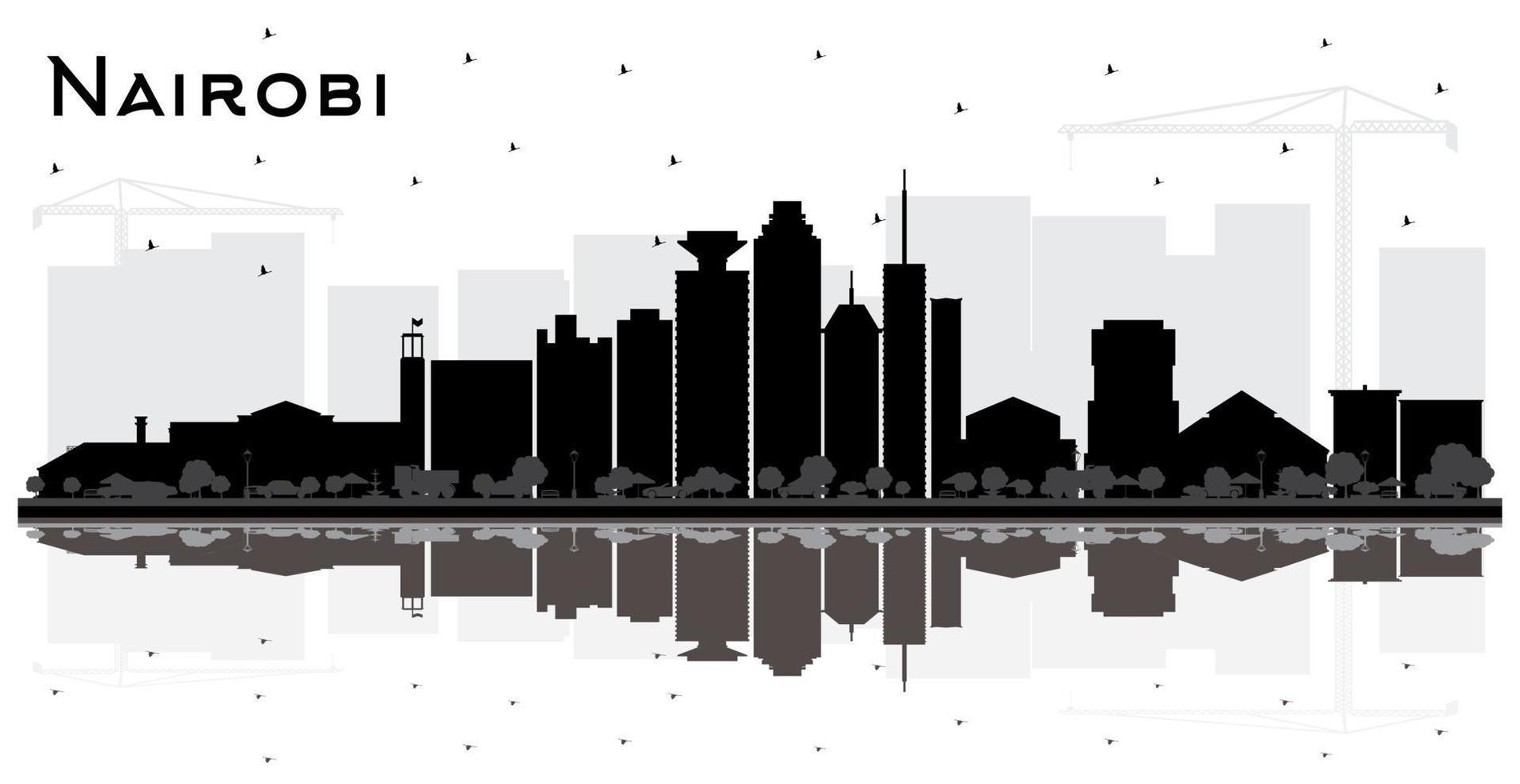 nairobi kenia city skyline silhouette mit schwarzen gebäuden und reflexionen isoliert auf weiß. vektor