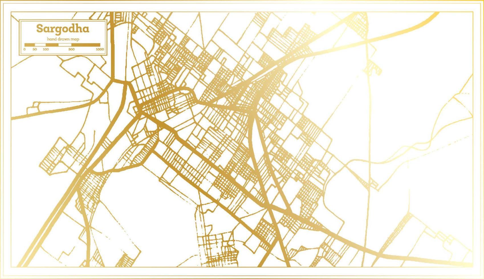 Sargodha Pakistan Stadtplan im Retro-Stil in goldener Farbe. Übersichtskarte. vektor