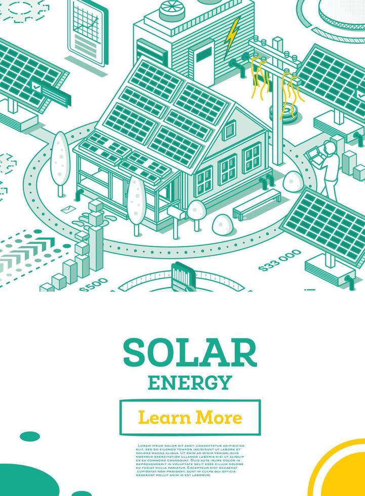 sol- energi paneler på de tak av hus. förnybar grön energi isometrisk begrepp isolerat på vit bakgrund. vektor