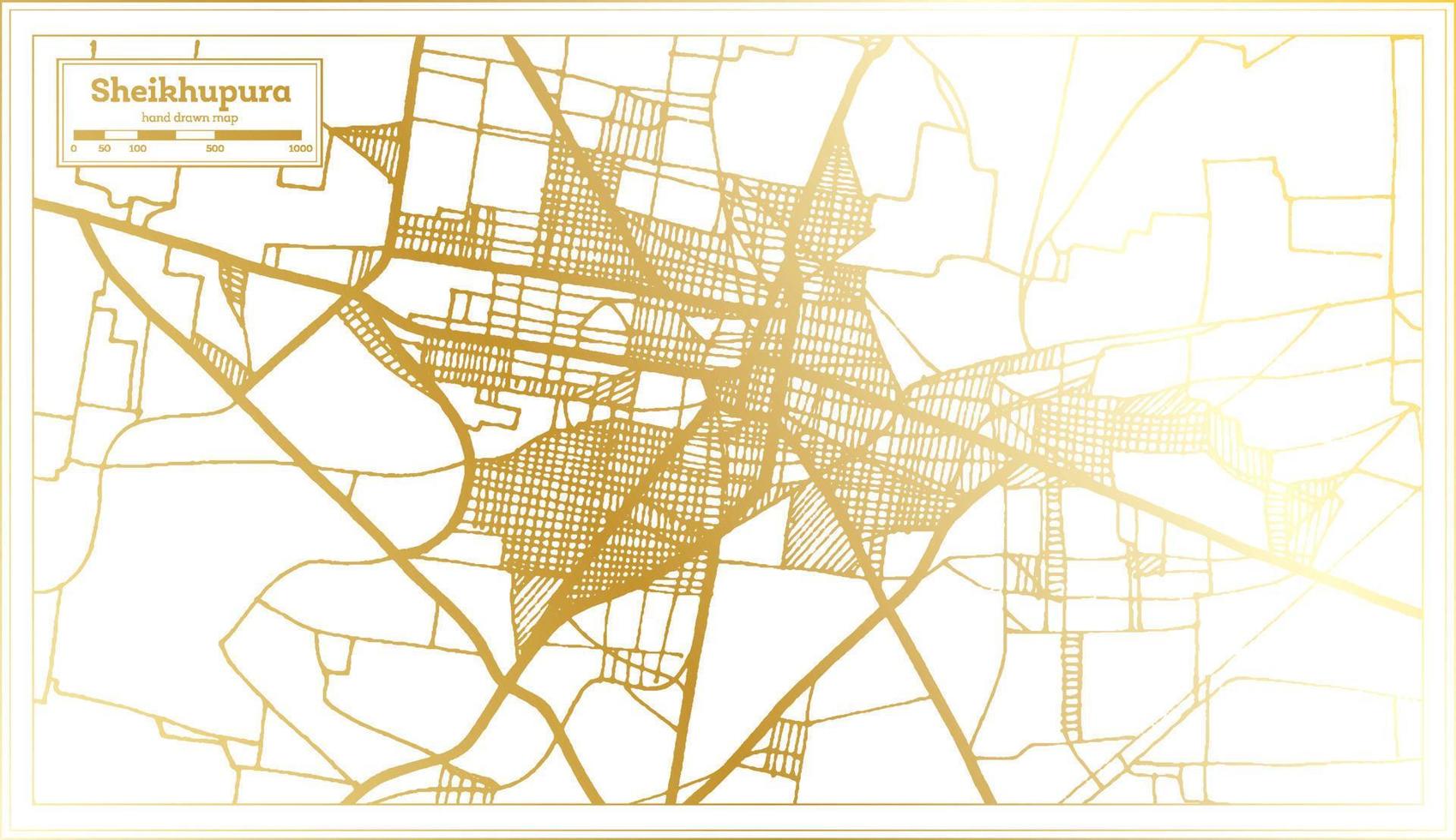 sheikhupura pakistan stad Karta i retro stil i gyllene Färg. översikt Karta. vektor