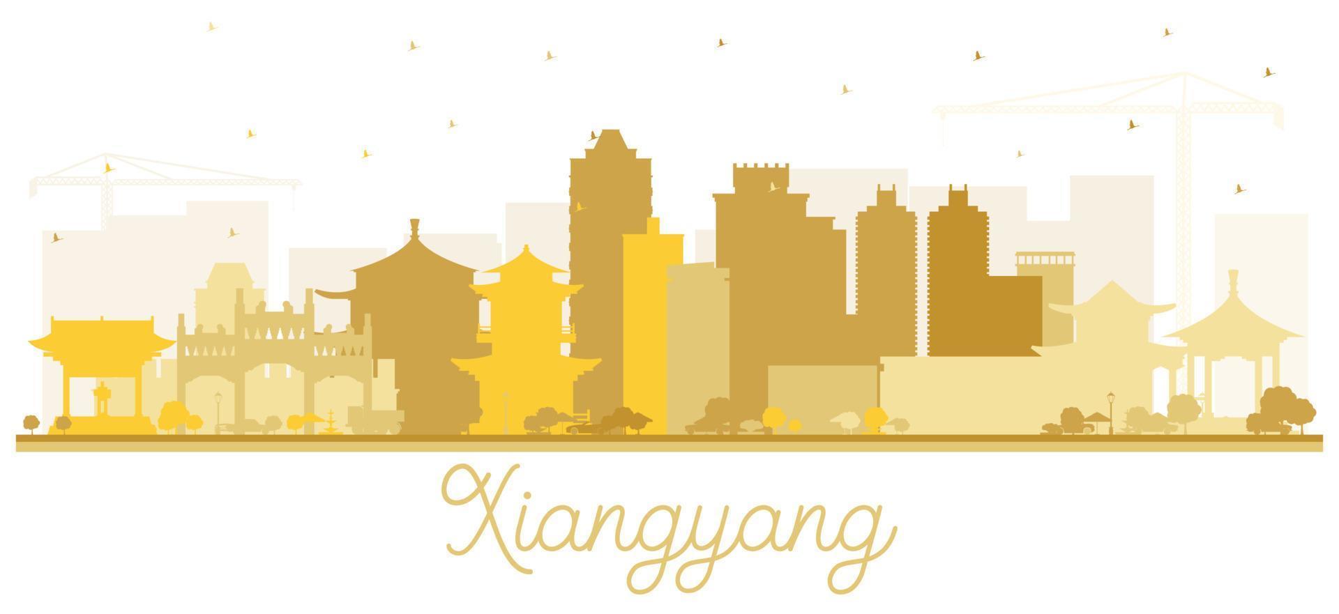 xiangyang china city skyline silhouette mit goldenen gebäuden isoliert auf weiß. vektor