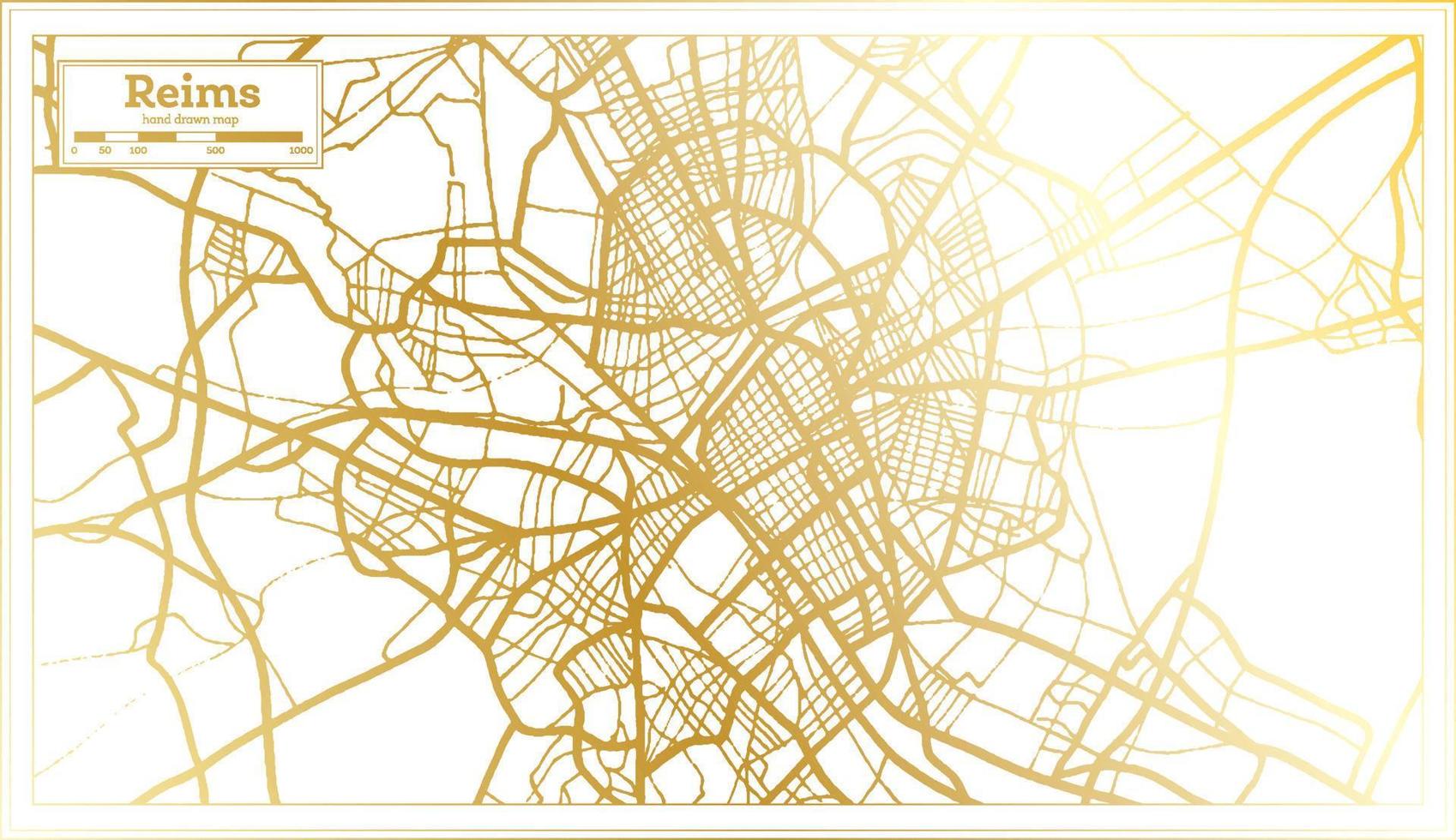 Reims Frankreich Stadtplan im Retro-Stil in goldener Farbe. Übersichtskarte. vektor